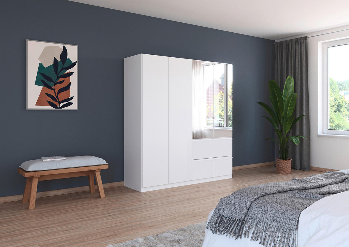 KLEIDERSCHRANK 4-türig Weiß  - Silberfarben/Weiß, Trend, Holzwerkstoff/Kunststoff (181/197/54cm) - Xora