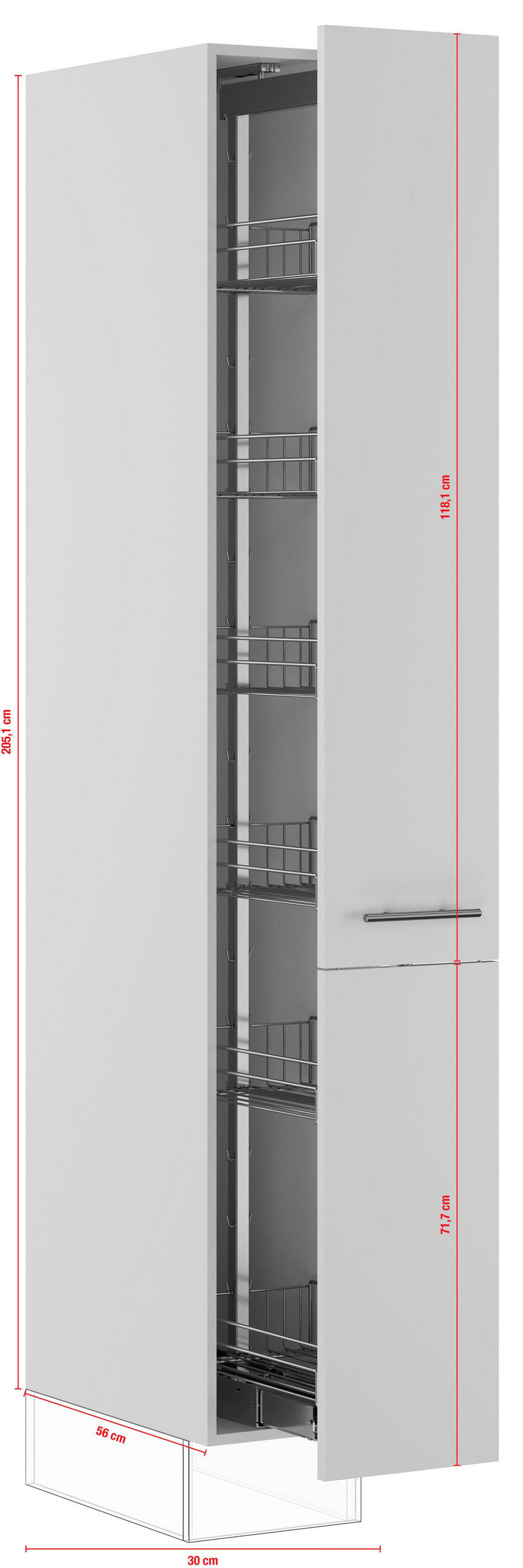 APOTHEKERSCHRANK 30/220,6/57,6 cm  in Weiß  - Edelstahlfarben/Weiß, Basics, Holzwerkstoff/Metall (30/220,6/57,6cm) - Impuls