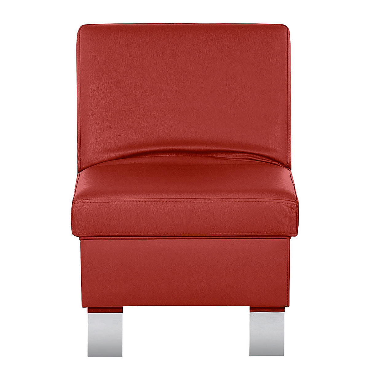 HOCKER in Leder Rot  - Chromfarben/Rot, Design, Leder/Metall (91/44/57cm) - Livetastic