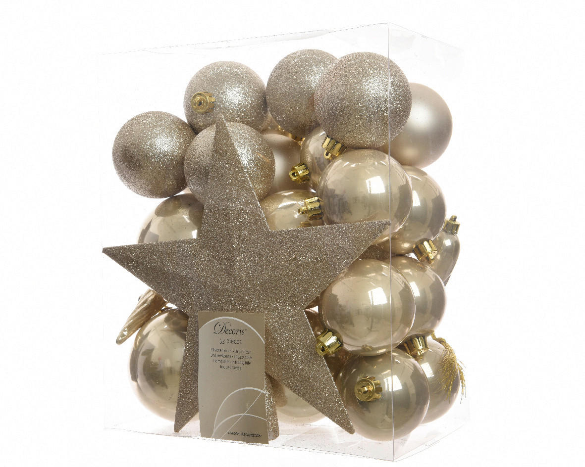CHRISTBAUMKUGEL-SET 33-teilig  - Perlmutt, Basics, Kunststoff (14/21/25cm) - X-Mas