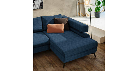 ECKSOFA in Chenille Dunkelblau  - Schwarz/Dunkelblau, KONVENTIONELL, Textil/Metall (265/184cm) - Hom`in