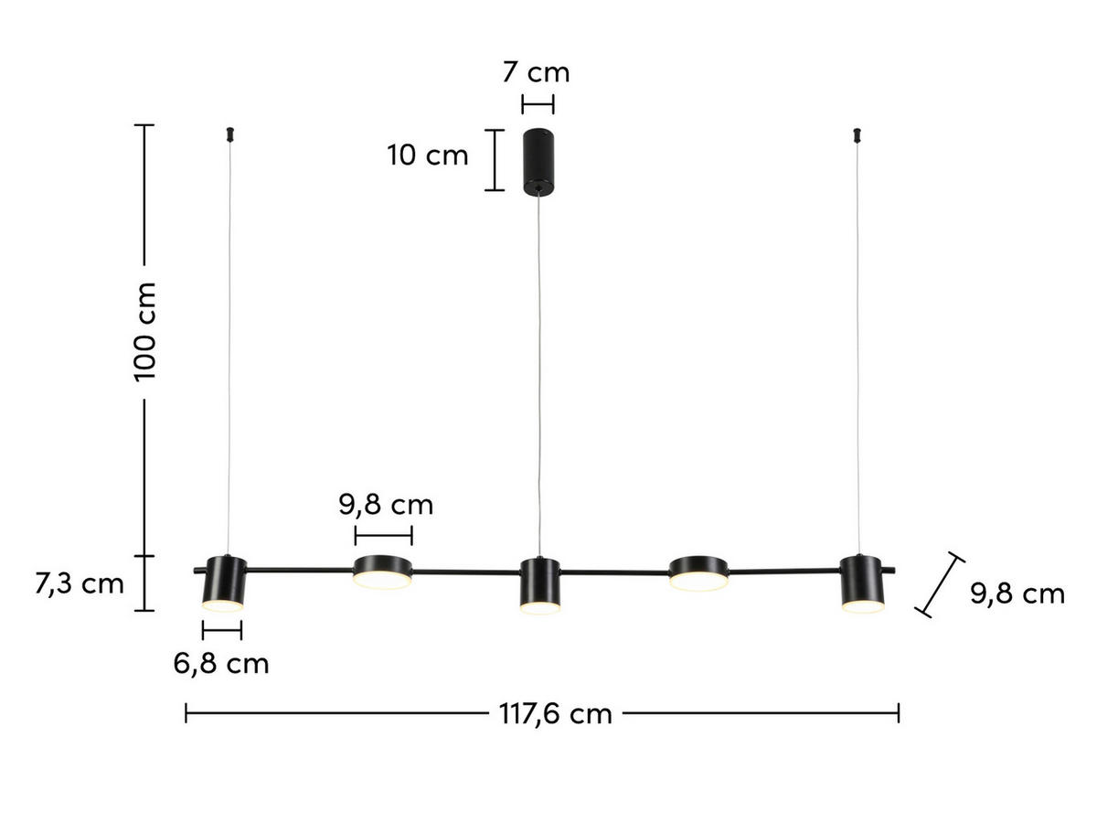 HÄNGELEUCHTE 117,6/9,8/100 cm  - Schwarz, Design, Kunststoff/Metall (117,6/9,8/100cm) - Collet's Monde