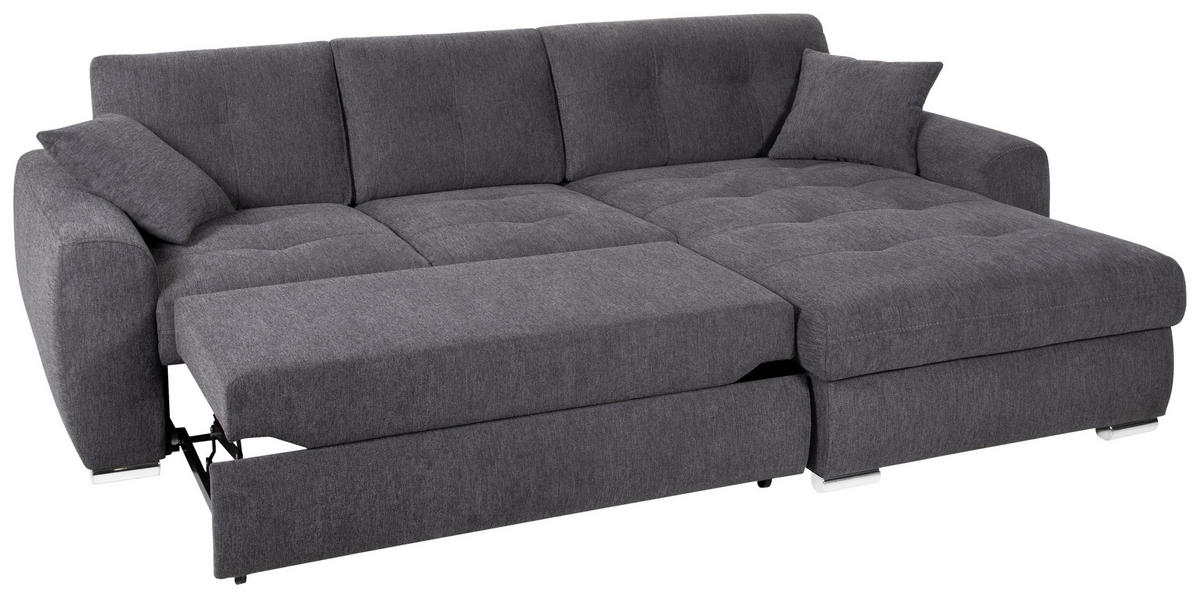 ECKSOFA in Mikrofaser Dunkelgrün  - Chromfarben/Dunkelgrün, Modern, Kunststoff/Textil (276/193cm) - Hom`in