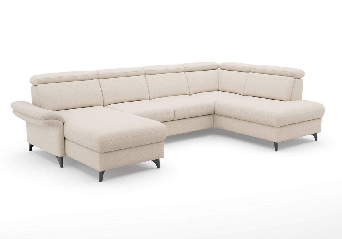 WOHNLANDSCHAFT GLENDALE E in Flachgewebe Creme  - Creme/Schwarz, KONVENTIONELL, Textil/Metall (166/321/193cm) - Sit & More