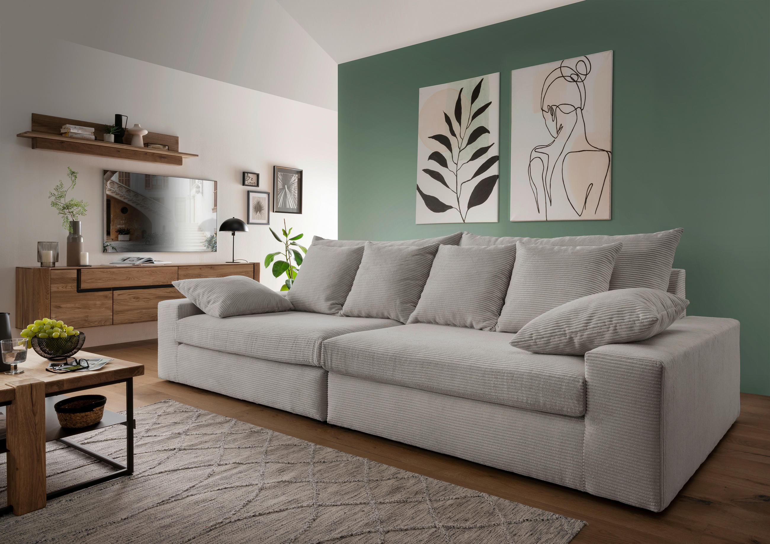VIERSITZER-SOFA in Cord Silberfarben  - Silberfarben/Schwarz, MODERN, Kunststoff/Textil (308/80/140cm) - Livetastic