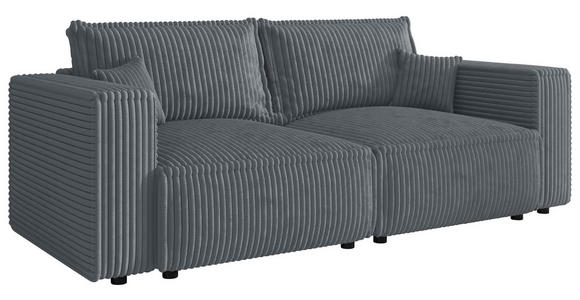 SCHLAFSOFA Cord Grau  inkl. Zierkissen, Bettkasten, Schlaffunktion  - Schwarz/Grau, MODERN, Kunststoff/Textil (250/68/104cm) - Xora