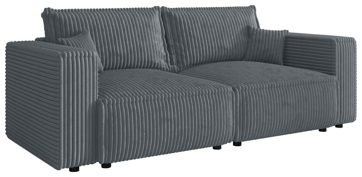 SCHLAFSOFA Cord Grau  inkl. Zierkissen, Bettkasten, Schlaffunktion  - Schwarz/Grau, MODERN, Kunststoff/Textil (250/68/104cm) - Xora