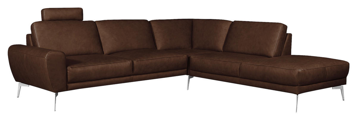 ECKSOFA in Echtleder Dunkelbraun  - Chromfarben/Dunkelbraun, Design, Leder/Metall (273/250cm) - Livetastic