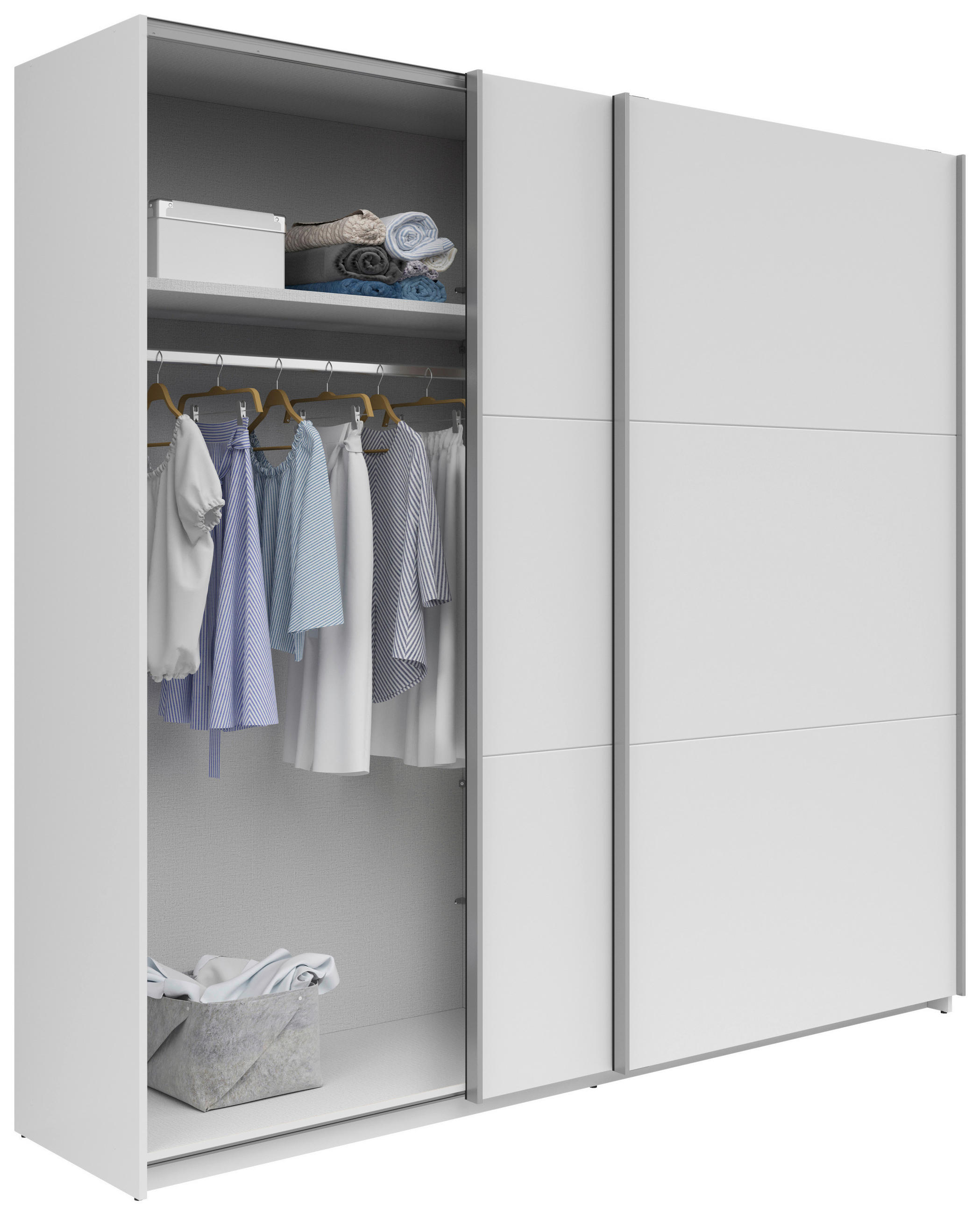 SCHWEBETÜRENSCHRANK 218/210/59 cm 2-türig Weiß  - Silberfarben/Weiß, KONVENTIONELL, Holzwerkstoff/Metall (218/210/59cm)