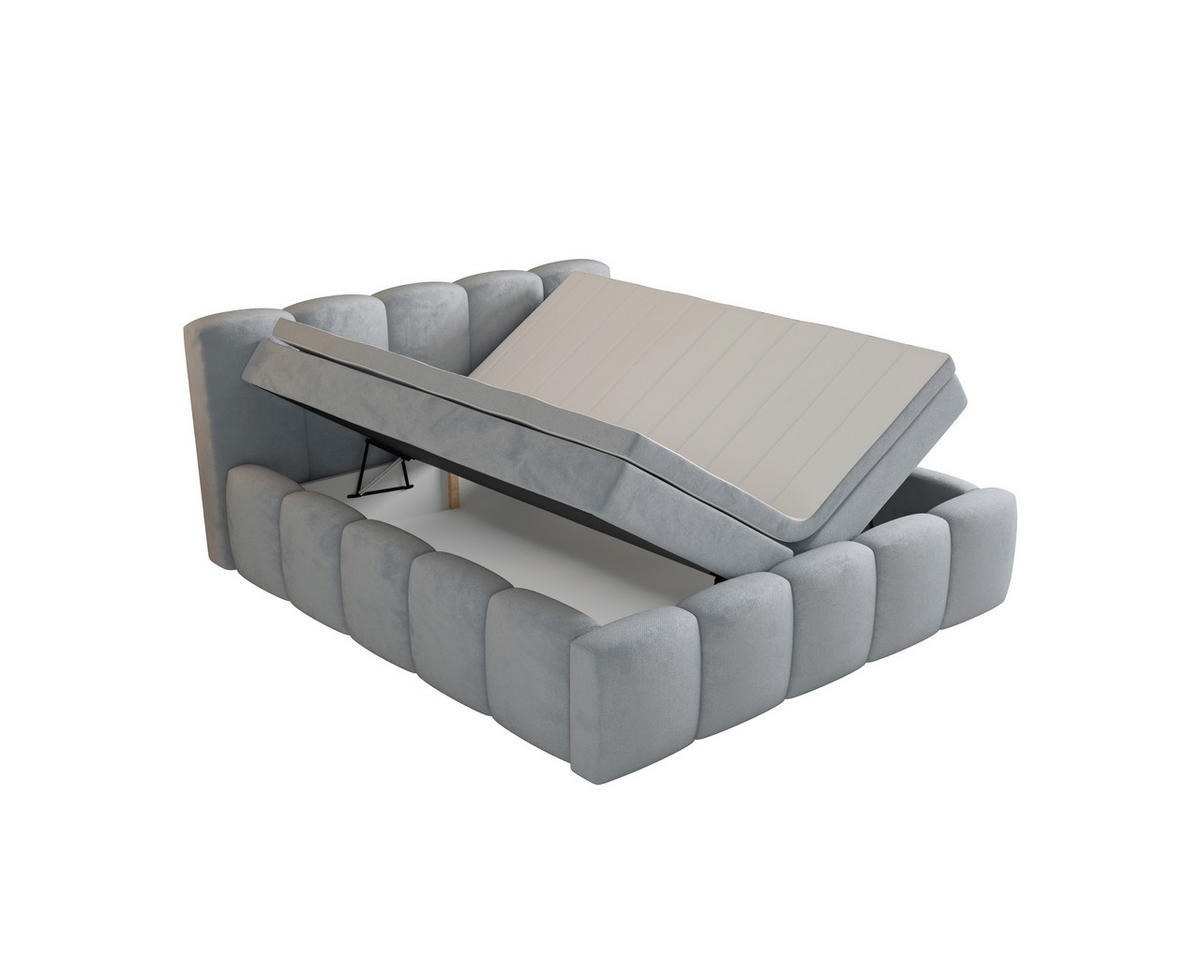 BOXBETT 140/200 cm,  in Grau, Bettkasten, Topper, H2 = mittel  - Grau, MODERN, Textil (140/200cm) - MID.YOU
