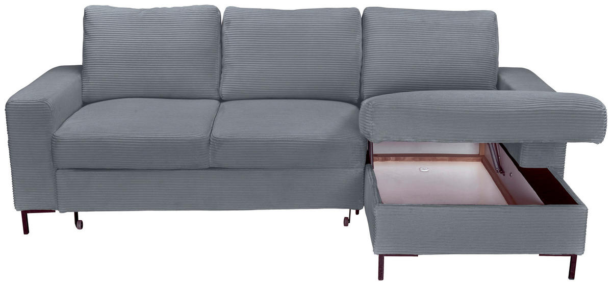 ECKSOFA Dunkelgrau Cord  - Dunkelgrau/Schwarz, KONVENTIONELL, Textil/Metall (240/150cm) - Carryhome