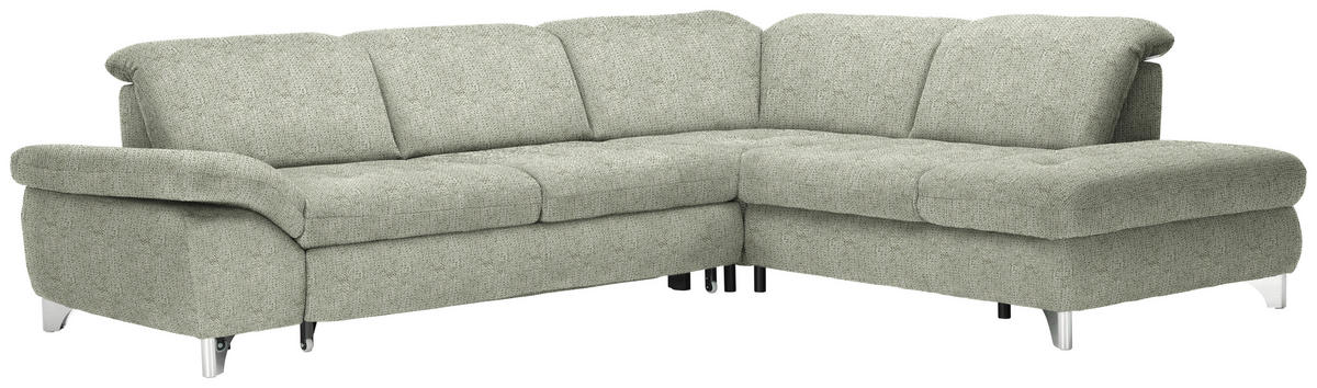 ECKSOFA in Webstoff Grün  - Chromfarben/Grün, Design, Textil/Metall (319/260cm) - Beldomo Style