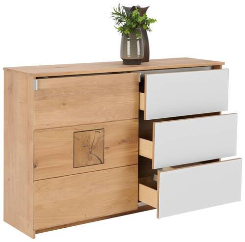 Thumbnail - Linea Natura Sideboard, Weiß, Eiche, Metall, Eiche, massiv, 2 Fächer, 3 Schublade(n) Schubladen, 137x90x40 cm, Typenausw...