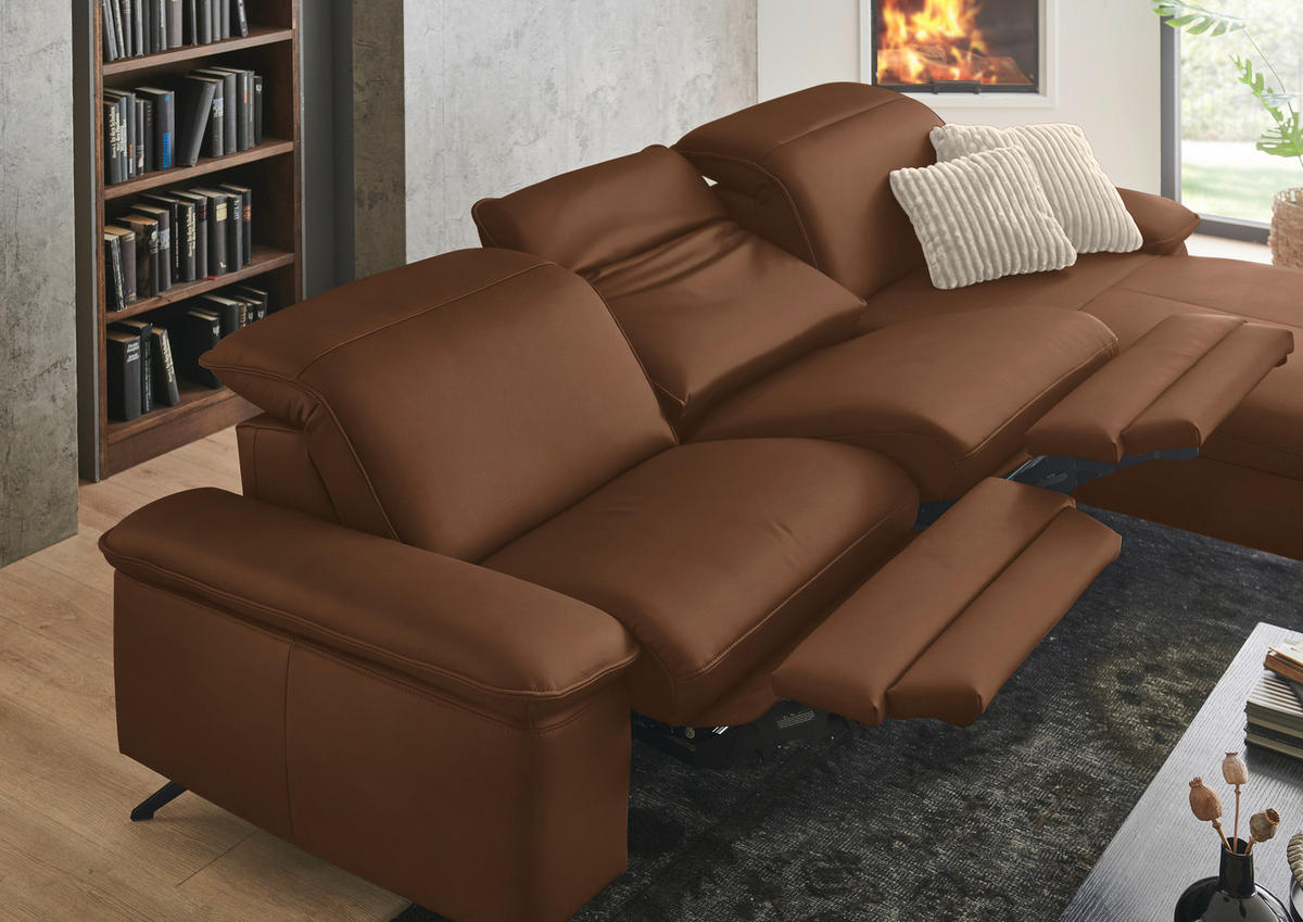 ECKSOFA  Echtleder Beigebraun  - Beigebraun/Schwarz, Design, Leder/Metall (307/169cm) - Beldomo Premium