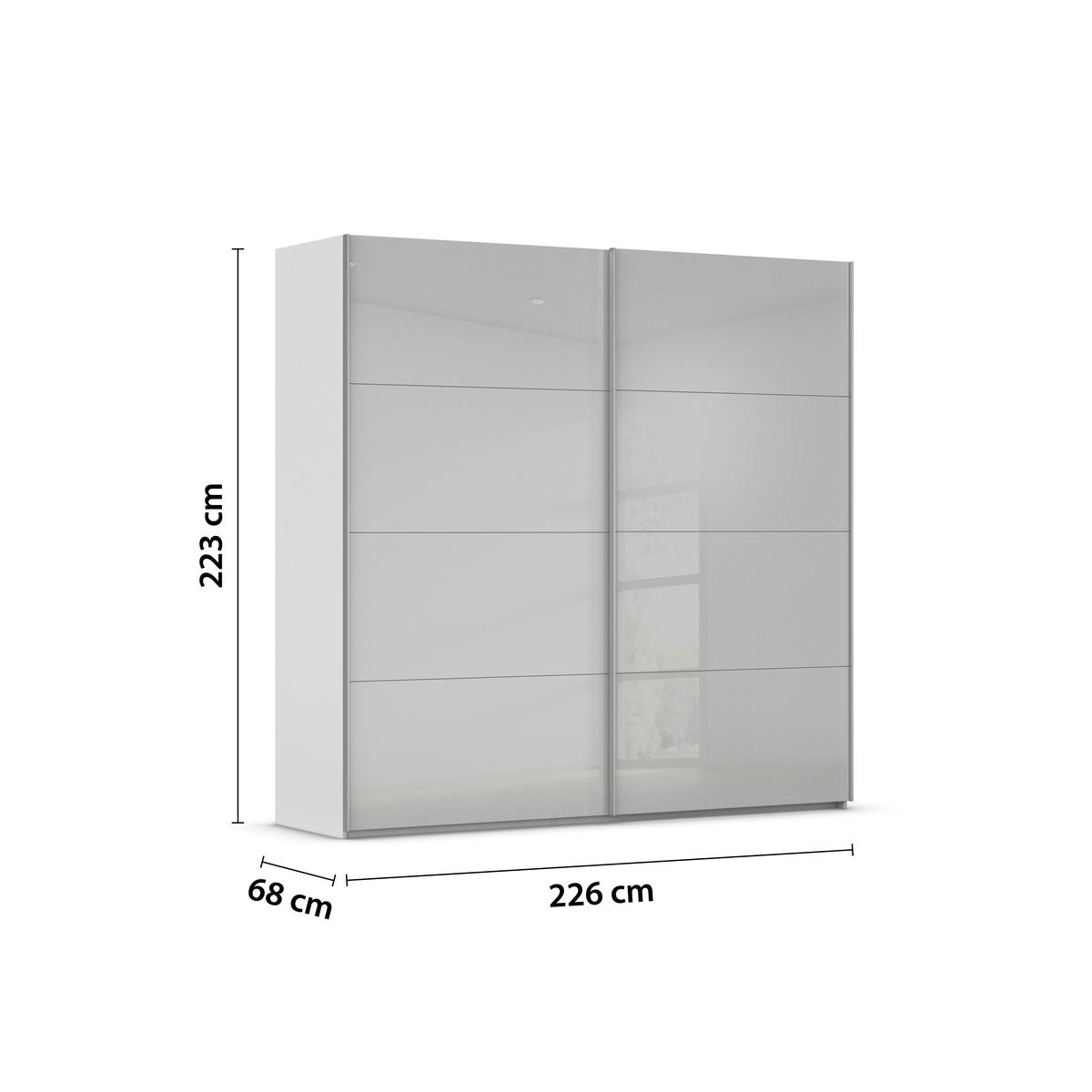SCHWEBETÜRENSCHRANK 226/223/68 cm 2-türig Weiß, Seidengrau  - Seidengrau/Alufarben, Design, Glas/Holzwerkstoff (226/223/68cm) - Xora