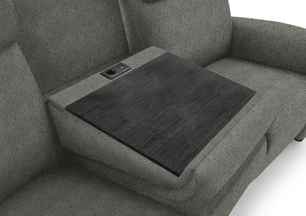 TRAPEZSOFA in Flachgewebe Graubraun  - Graubraun/Schwarz, KONVENTIONELL, Textil/Metall (219/107/97cm) - Pure Home Comfort