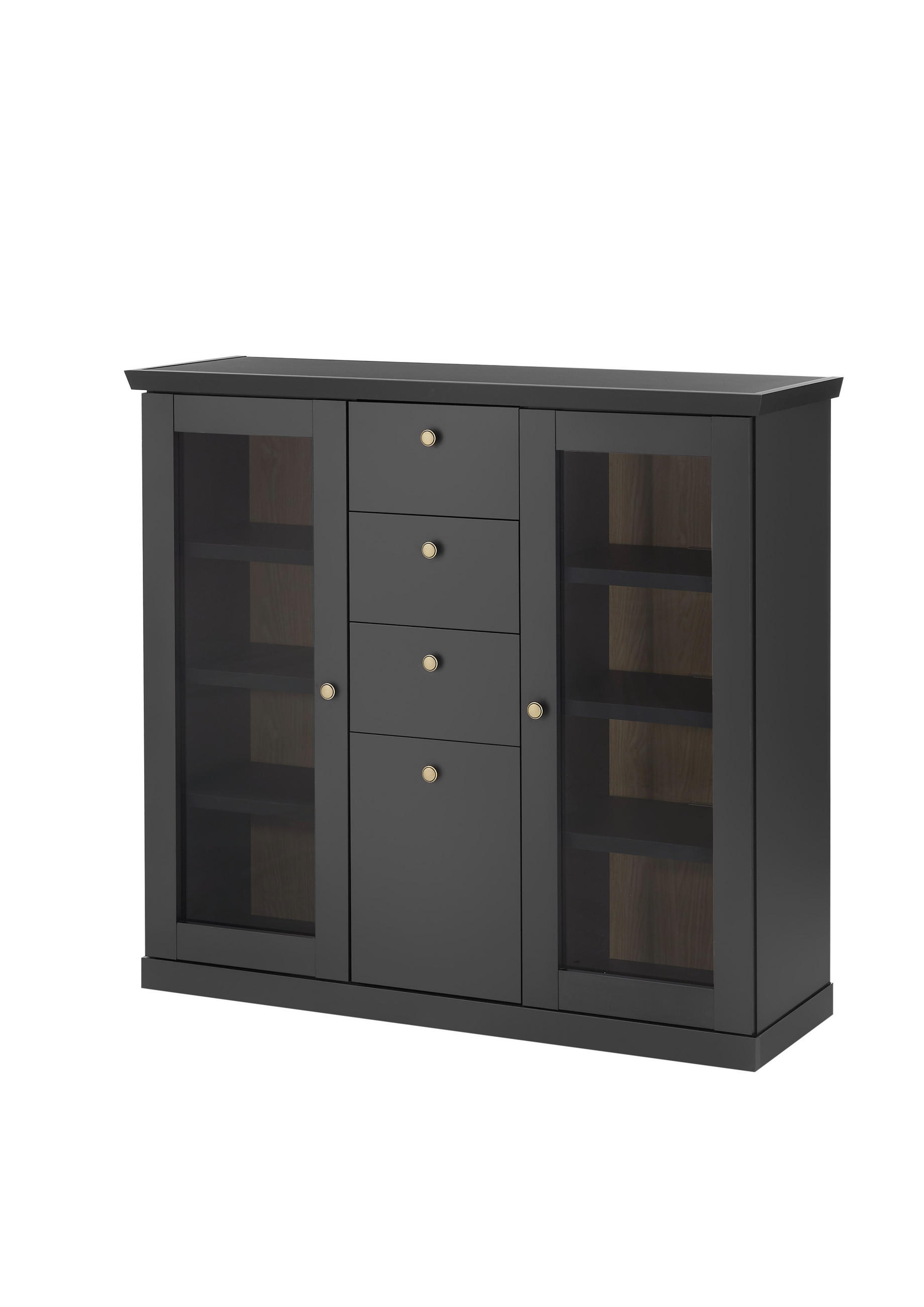 HIGHBOARD , 129/118/42 cm, 3 Schublade(n)  - Eichefarben/Schwarz, Design, Holzwerkstoff (129/118/42cm) - MID.YOU