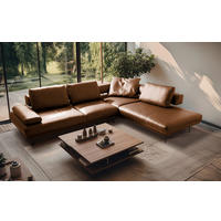 ECKSOFA  in Echtleder Cognac  306/237 cm  - Cognac/Schwarz, Design, Leder/Metall (306/237cm) - Livetastic