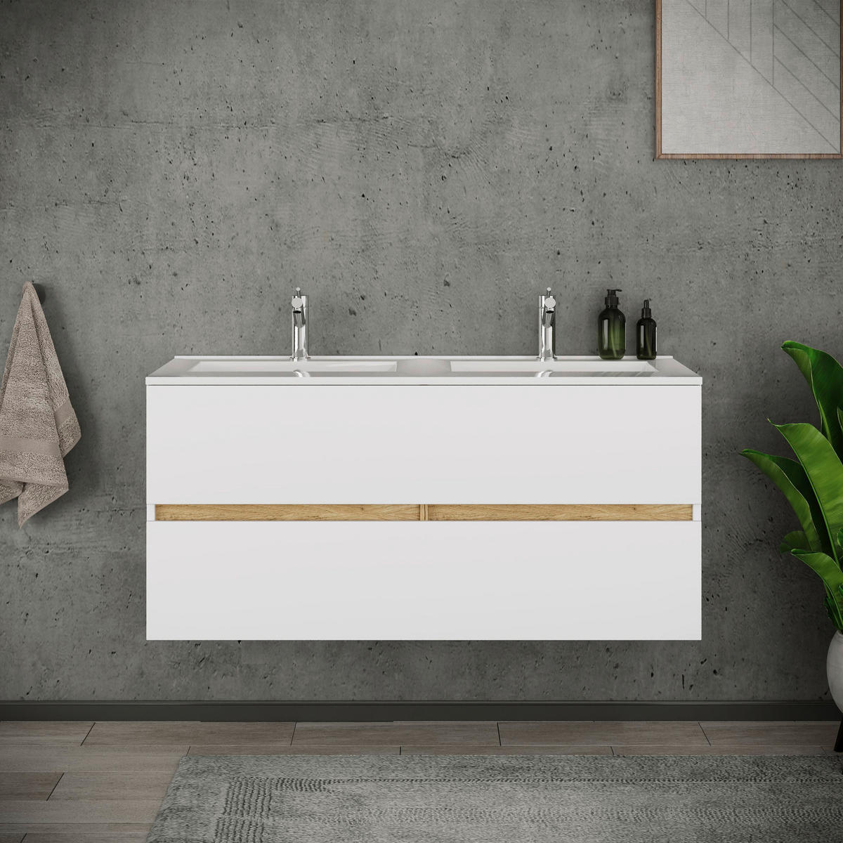 BADEZIMMER 2-teilig  in  - Honigeiche/Weiß, Trend, Keramik/Holzwerkstoff (112/51/47cm) - MID.YOU
