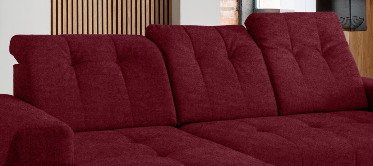 ECKSOFA in Mikrofaser Bordeaux  - Bordeaux/Schwarz, Modern, Textil/Metall (180/258cm) - Livetastic