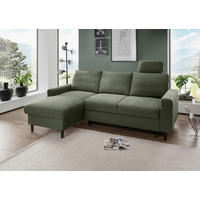 ECKSCHLAFSOFA Chenille Dunkelgrün  - Dunkelgrün/Schwarz, MODERN, Holz/Textil (147/234cm) - Livetastic