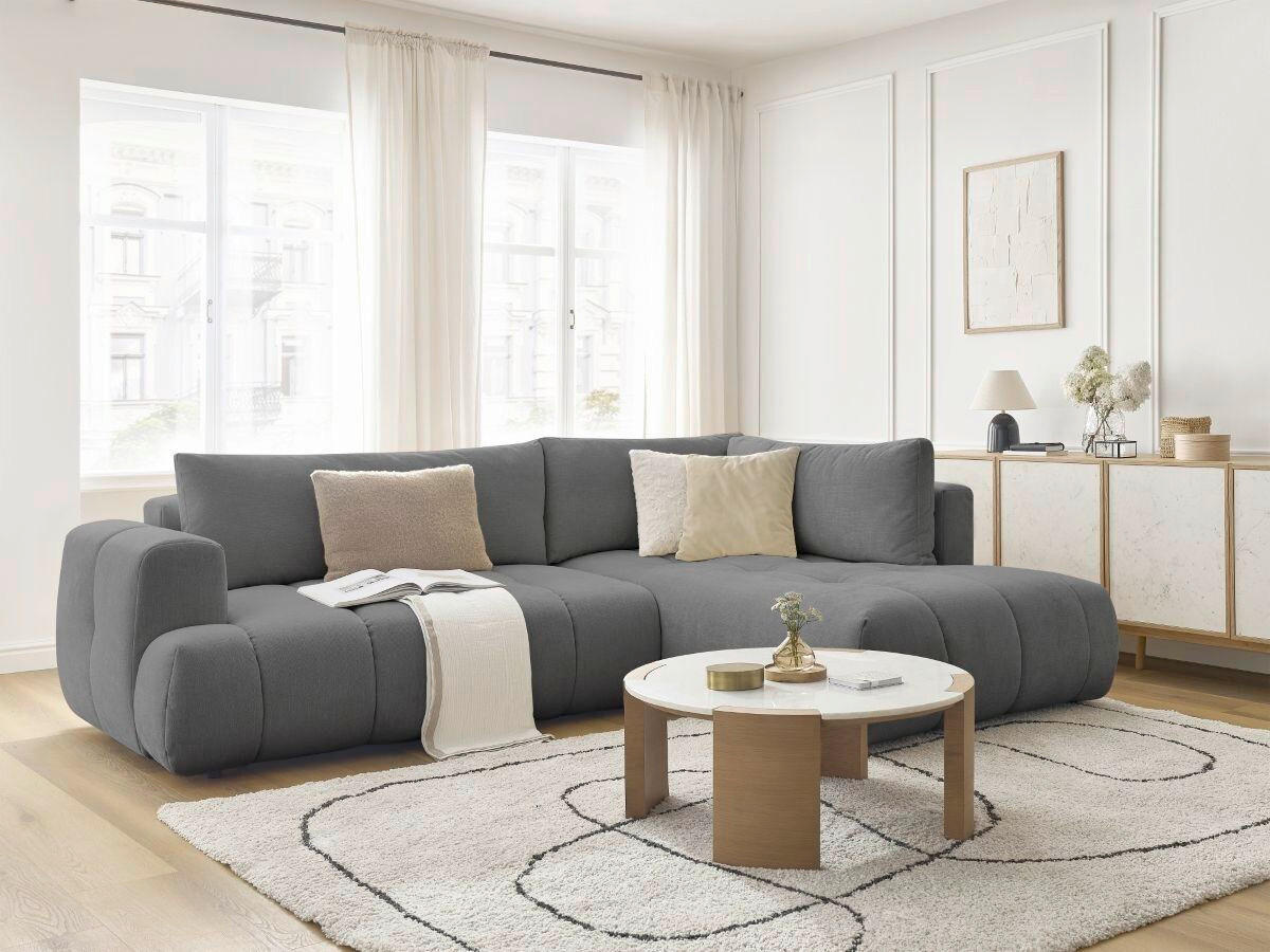 ECKSCHLAFSOFA FUJI Leinenoptik Dunkelgrau  inkl.  - Dunkelgrau/Schwarz, MODERN, Kunststoff/Textil (282/204cm)