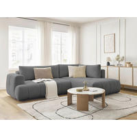 ECKSCHLAFSOFA FUJI Leinenoptik Dunkelgrau  inkl.  - Dunkelgrau/Schwarz, MODERN, Kunststoff/Textil (282/204cm)