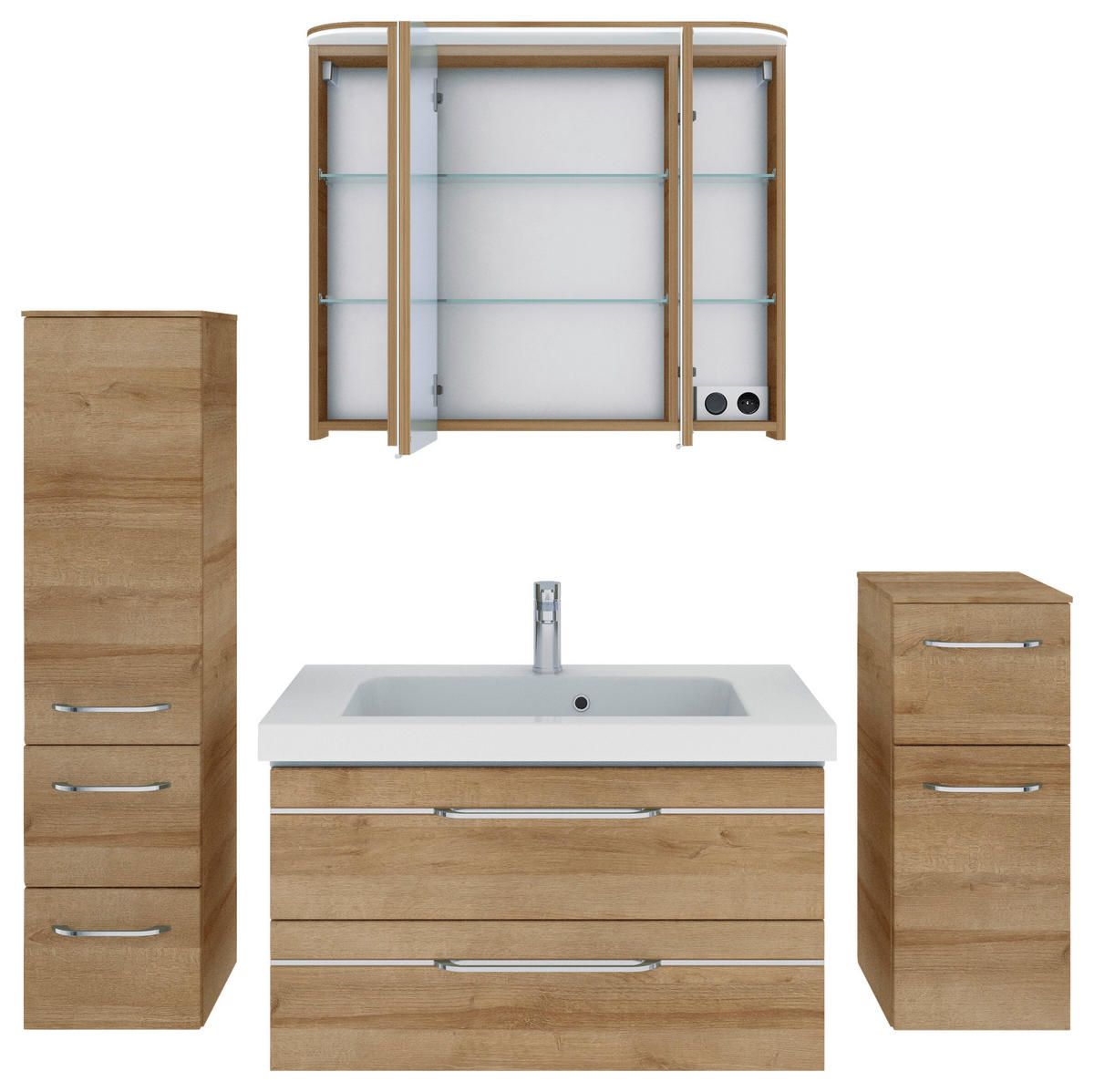 BADEZIMMER 5-teilig  in 152 cm  - Chromfarben/Eichefarben, KONVENTIONELL, Glas/Holzwerkstoff (152cm) - Pelipal