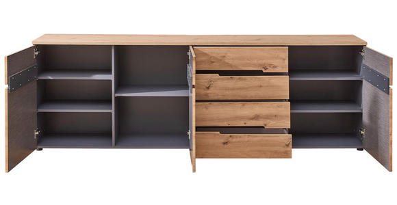 SIDEBOARD Graphitfarben, Eiche Artisan 165/82/44 cm - Schwarz/Graphitfarben, Trend, Holzwerkstoff/Kunststoff (165/82/44cm) - Carryhome