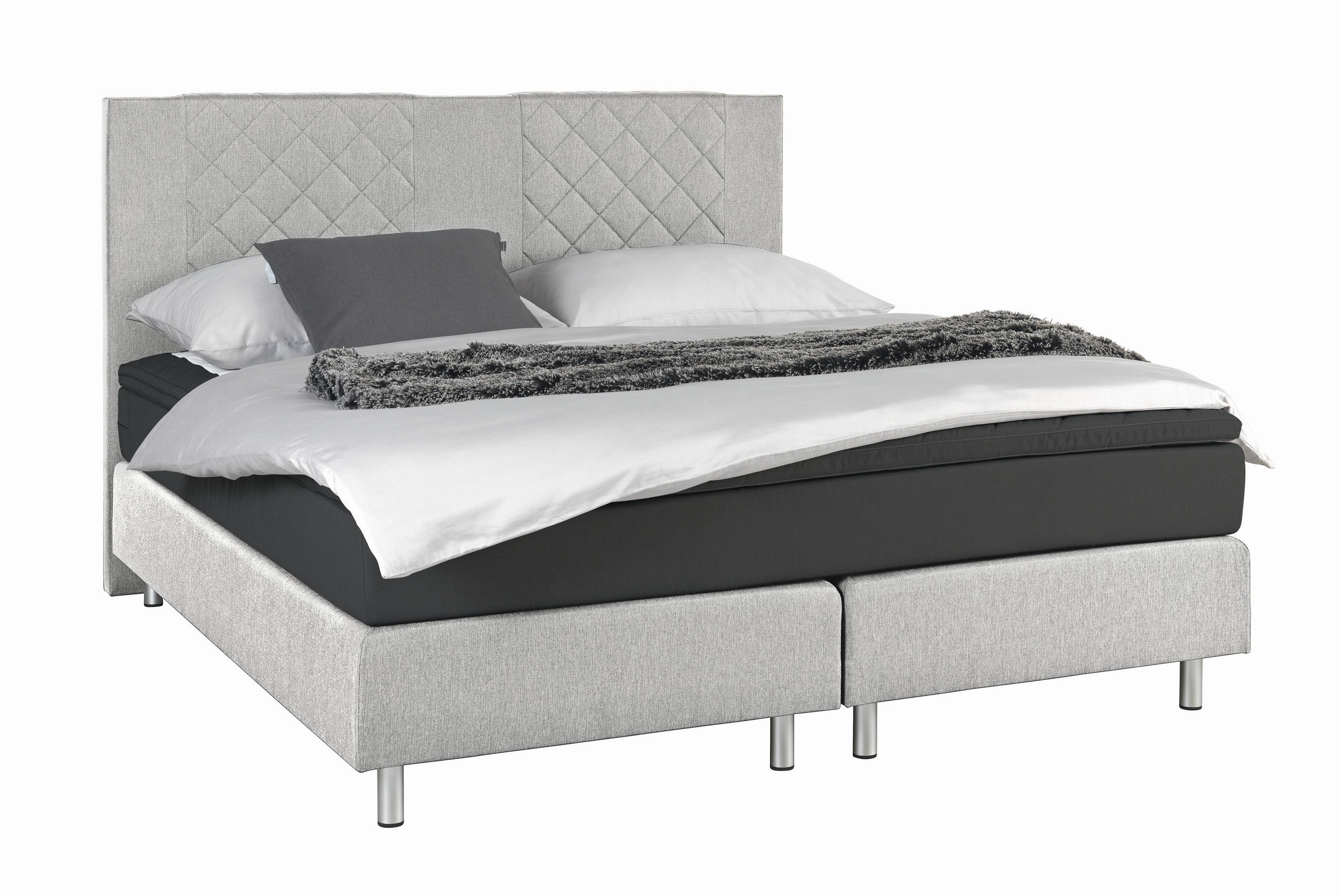 BOXSPRINGBETT 160/200 cm,  in Anthrazit, Hellgrau, Matratze, Topper, H2 = mittel  - Anthrazit/Hellgrau, Design, Holz (160/200cm) - Livetastic