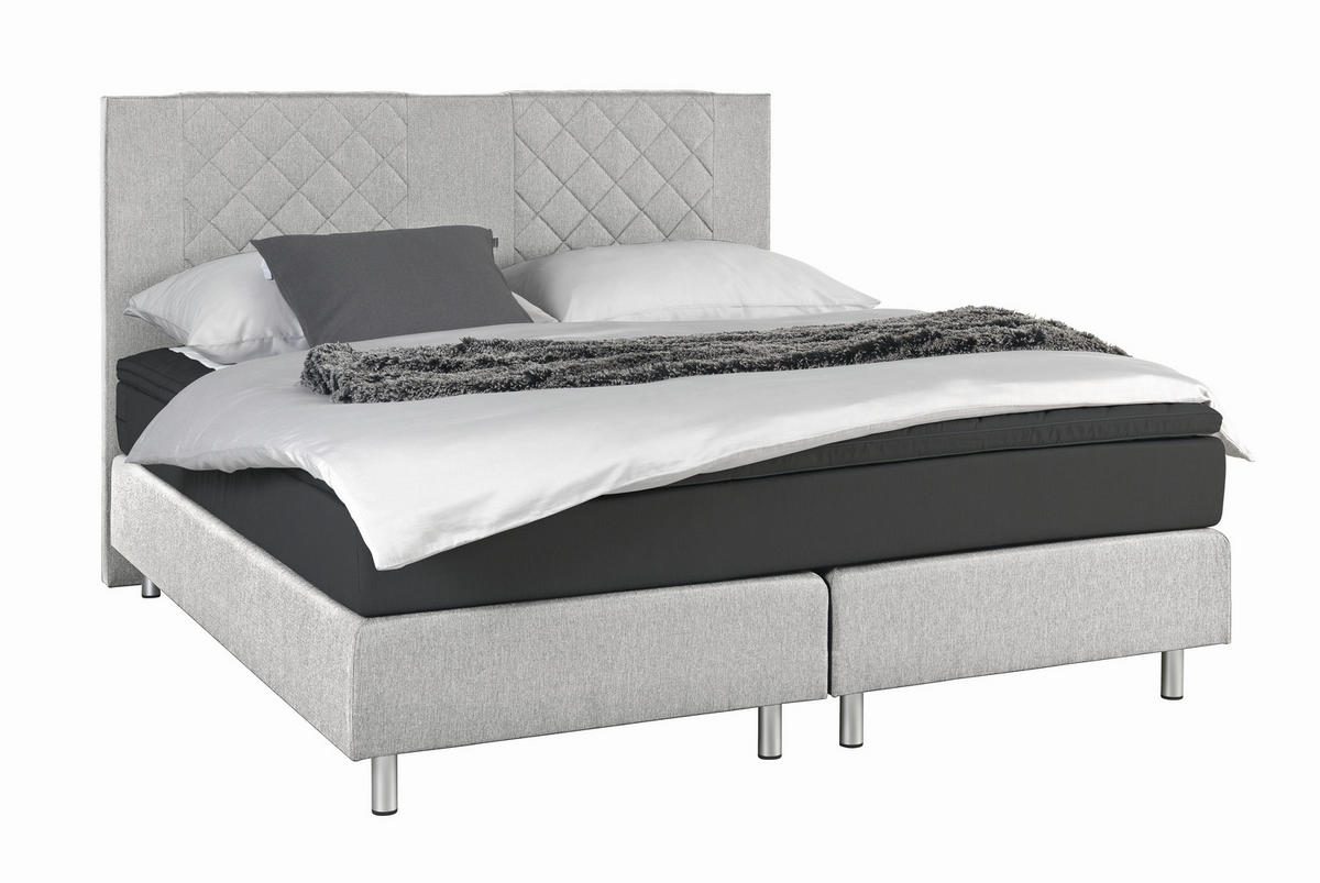BOXSPRINGBETT 180/200 cm,  in Anthrazit, Grau, Matratze, Topper, H2 = mittel  - Anthrazit/Alufarben, Design, Holz (180/200cm) - Livetastic