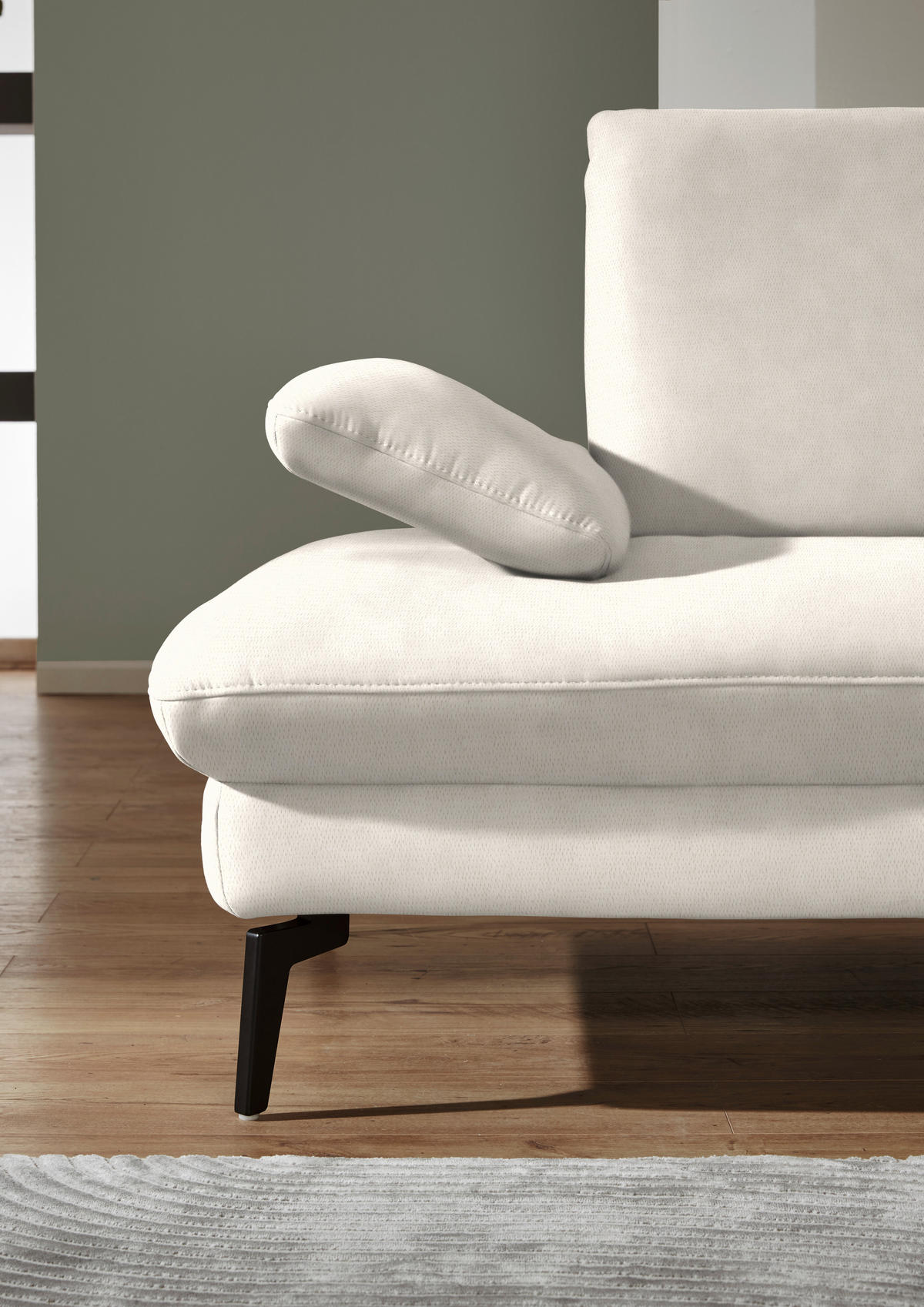 ECKSOFA in Chenille, Mikrofaser Creme  - Creme/Schwarz, Design, Textil/Metall (299/157cm) - Dieter Knoll