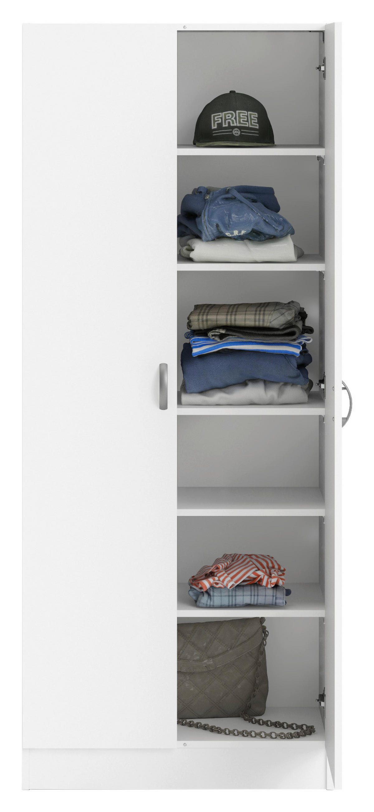DREHTÜRENSCHRANK 69,2/170,4/34,6 cm 2-türig Weiß  - Silberfarben/Weiß, Basics, Holzwerkstoff/Metall (69,2/170,4/34,6cm) - MID.YOU