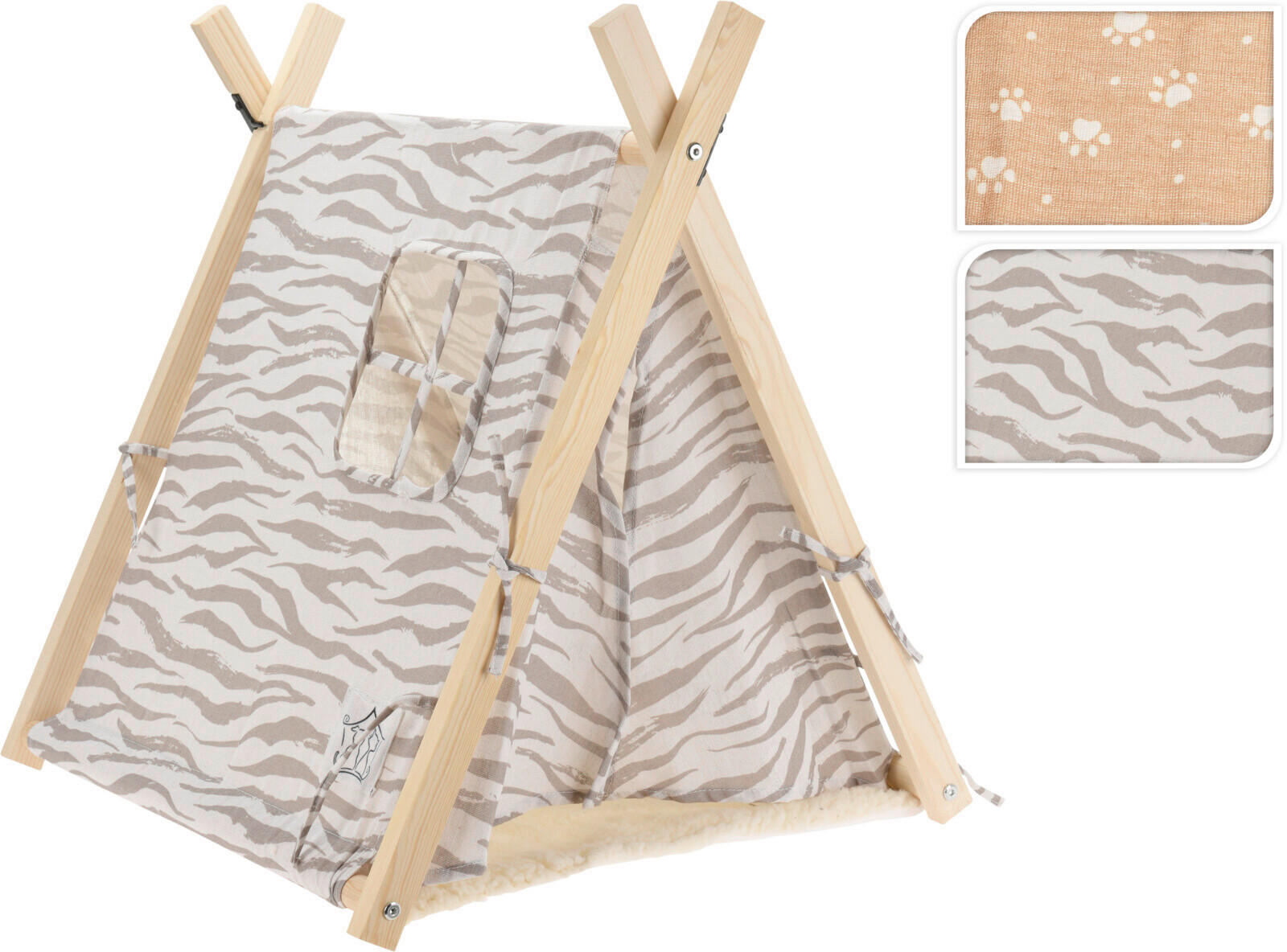 TIERZELT - Schwarz Hochglanz/Koralle, Trend, Holz/Textil (50/60/55cm)