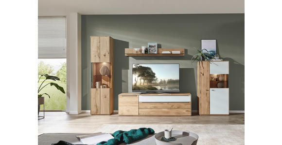 LOWBOARD  in 182/54/50 cm  - Eichefarben/Silberfarben, Design, Glas/Holz (182/54/50cm) - Waldwelt