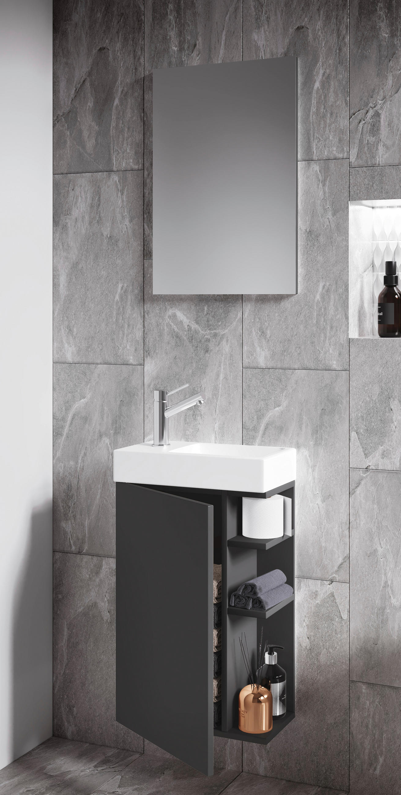 GÄSTEBAD 40 cm  - Anthrazit/Weiß, MODERN, Glas/Keramik (40cm) - MID.YOU