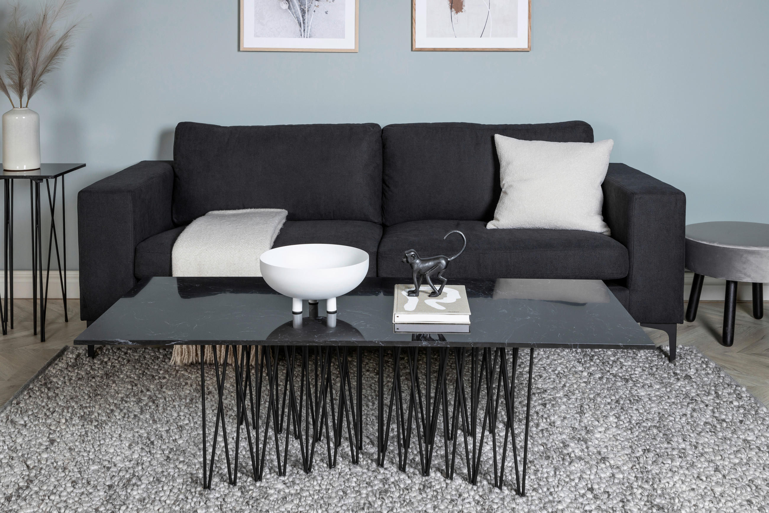 2-SITZER-SOFA Schwarz  - Schwarz, Design, Kunststoff/Textil (215/84/88cm) - Livetastic