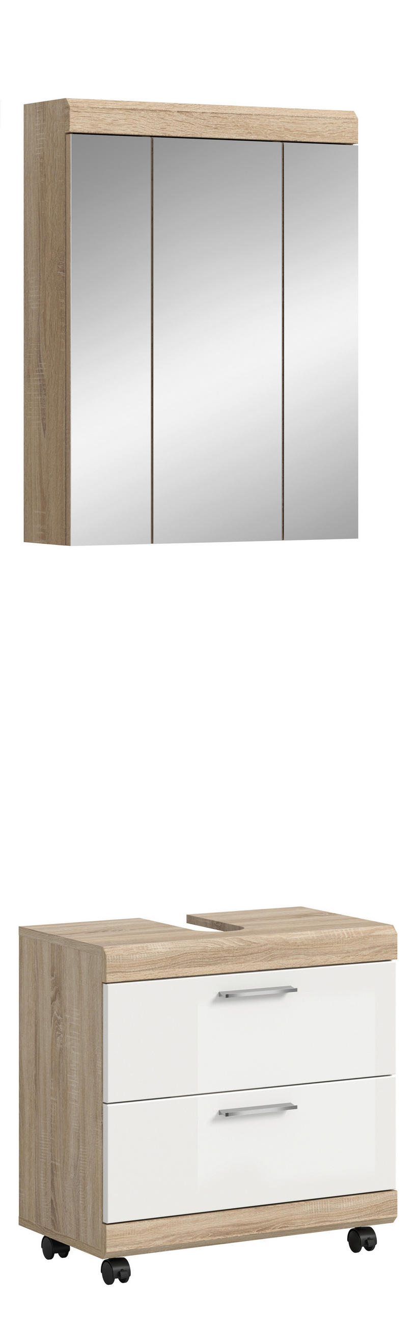 BADEZIMMER 2-teilig  in 60 cm  - Weiß Hochglanz/Silberfarben, Trend, Glas/Holzwerkstoff (60cm) - MID.YOU