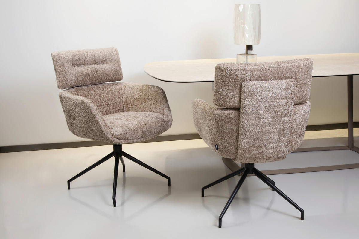 ARMLEHNSTUHL  Wippfunktion, Sitzfläche 360° drehbar Webstoff  Schwarz, Beige  - Beige/Schwarz, Design, Textil/Metall (62/92/66cm) - Dieter Knoll