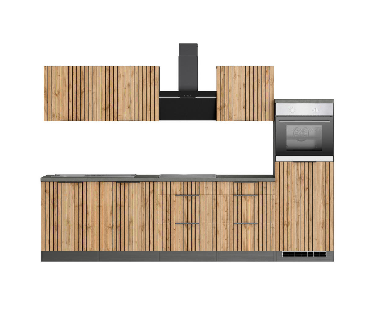 KÜCHENBLOCK 300 cm   Graphitfarben, Eiche Wotan  - Schieferfarben/Eiche Wotan, Basics, Holzwerkstoff/Metall (300cm) - Held