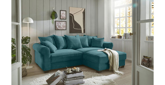 ECKSOFA Azurblau Cord  - Azurblau/Schwarz, KONVENTIONELL, Kunststoff/Textil (255/185cm) - Hom`in