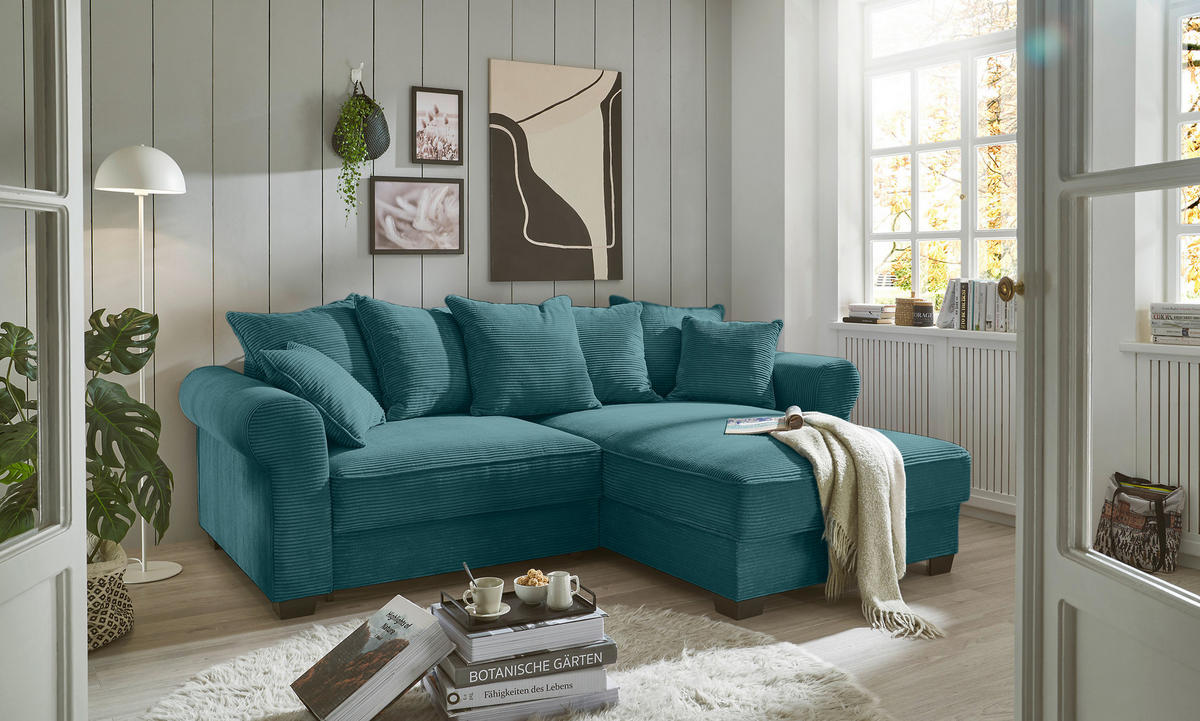 ECKSOFA - Azurblau/Schwarz, KONVENTIONELL, Kunststoff/Textil (255/185cm) - Hom`in