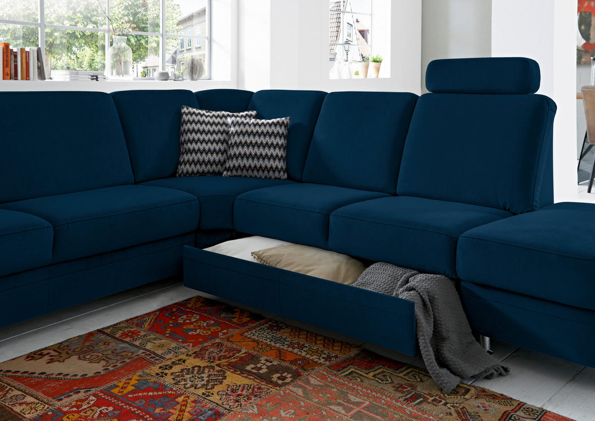ECKSOFA in Flachgewebe Dunkelblau  - Alufarben/Dunkelblau, Konventionell, Textil/Metall (269/287cm) - Beldomo System