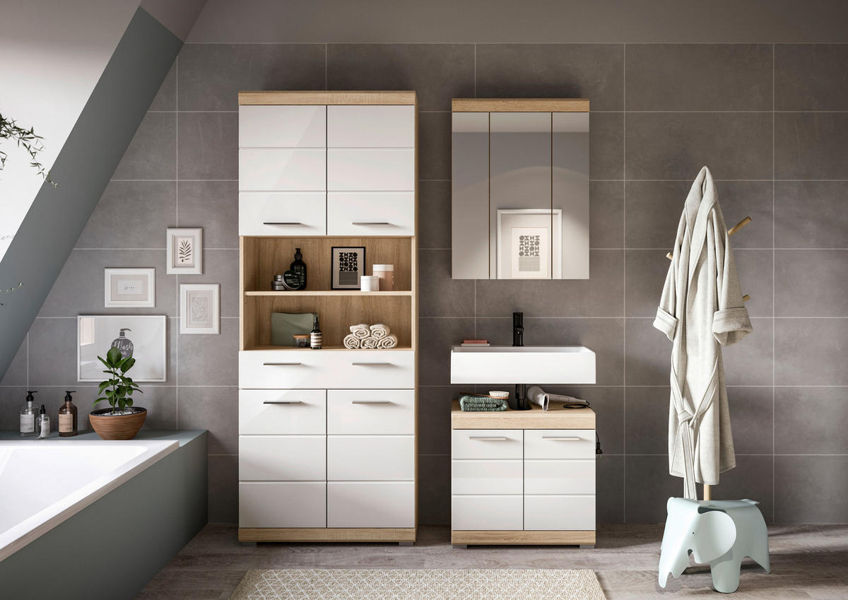 BADEZIMMER 3-teilig  in 134 cm  - Chromfarben/Eichefarben, Basics, Holzwerkstoff/Kunststoff (134cm) - MID.YOU