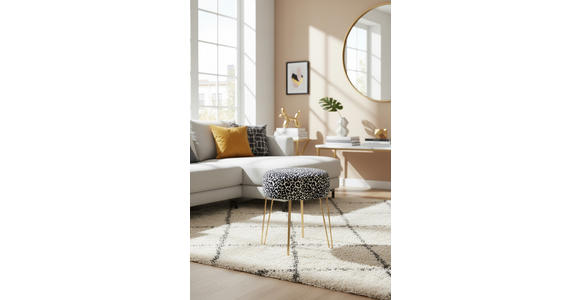 HOCKER in Metall, Textil Schwarz, Weiß, Goldfarben  - Goldfarben/Schwarz, KONVENTIONELL, Textil/Metall (43/45/43cm) - Xora