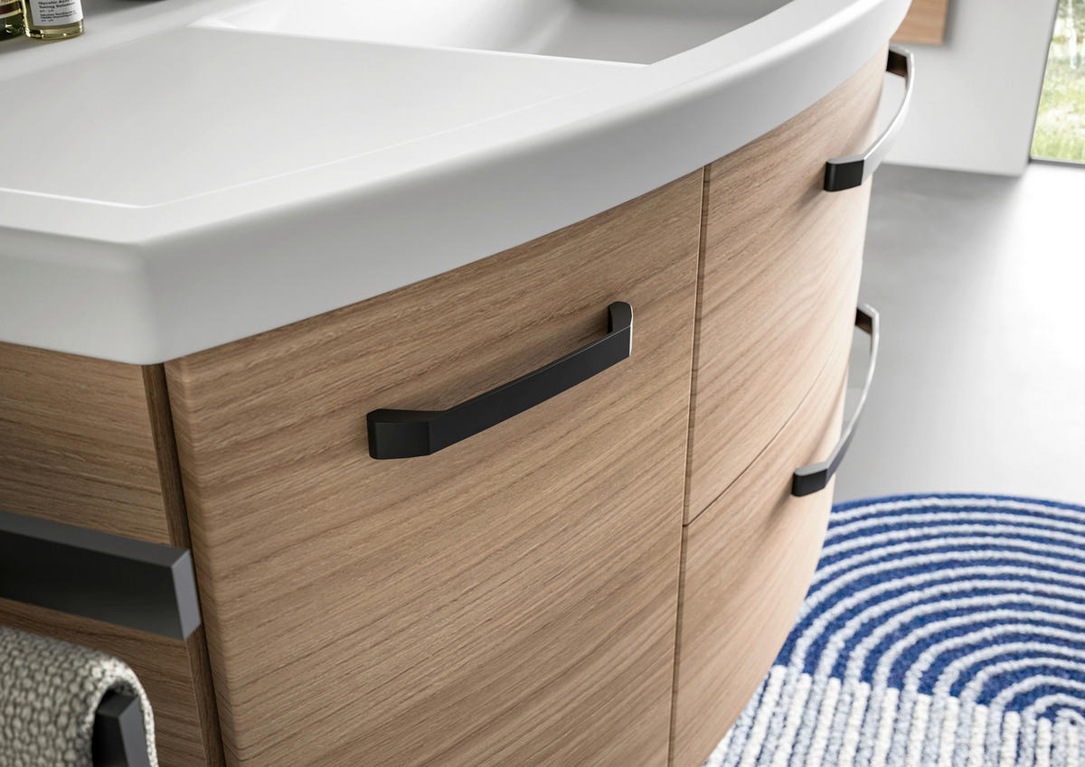 BADEZIMMER 3-teilig  in 135 cm  - Eiche Bianco/Schwarz, MODERN, Glas/Keramik (135cm) - Sadena