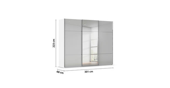 SCHWEBETÜRENSCHRANK 301/223/68 cm 3-türig Grau, Weiß - Chromfarben/Weiß, KONVENTIONELL, Glas/Holzwerkstoff (301/223/68cm) - Novel