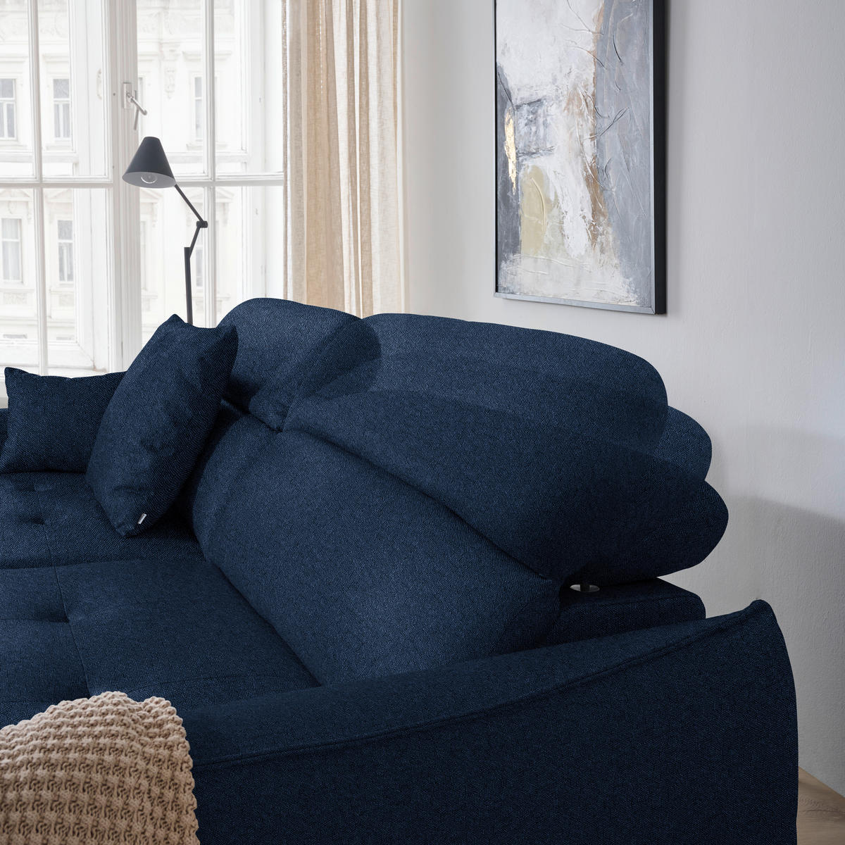 ECKSOFA Flachgewebe Dunkelblau  - Schwarz/Dunkelblau, Design, Textil/Metall (246/175cm) - Celina
