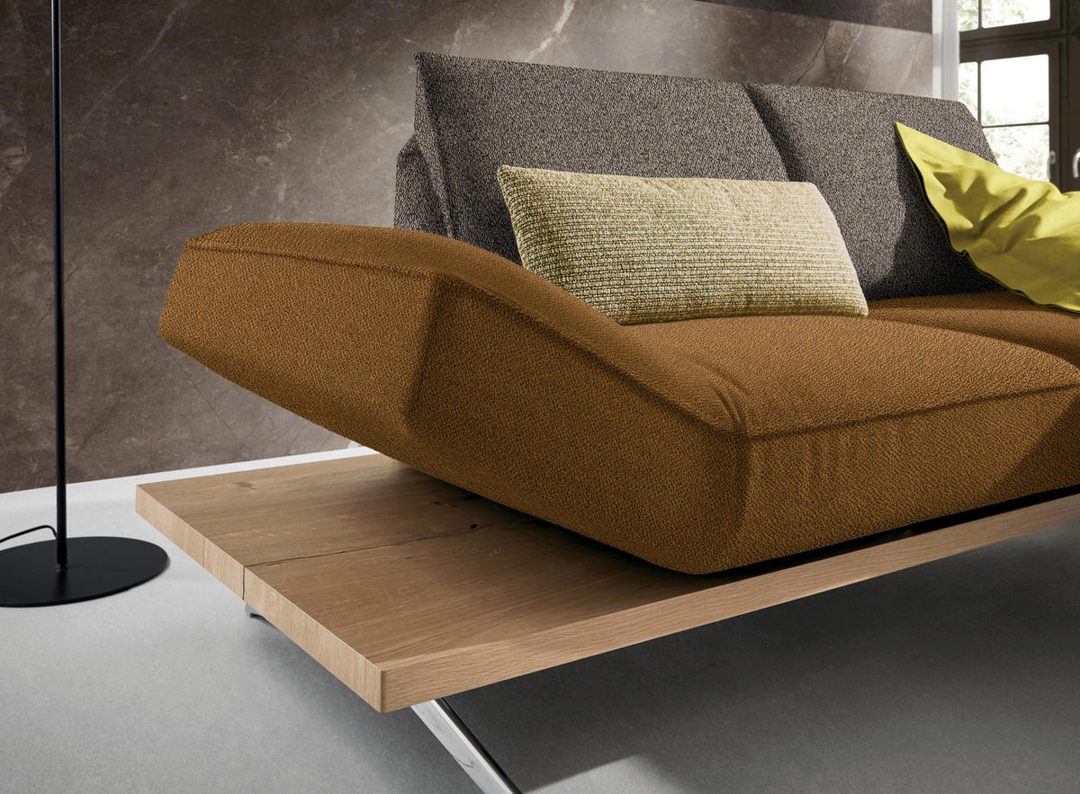 ECKSOFA in Flachgewebe Braun, Goldfarben  - Chromfarben/Goldfarben, Design, Holz/Textil (240/132cm) - Koinor