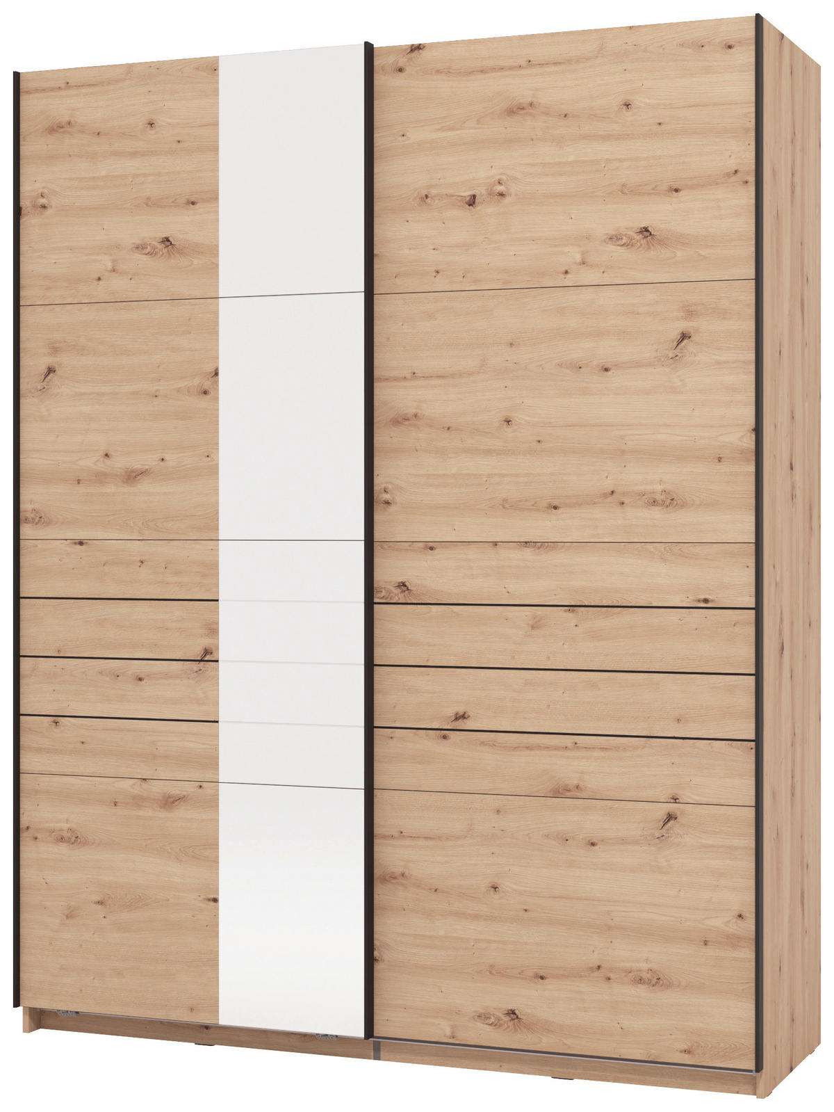 SCHWEBETÜRENSCHRANK 145,5/217,5/60 cm 2-türig Eiche Artisan  - Schwarz/Eiche Artisan, MODERN, Holzwerkstoff/Metall (145,5/217,5/60cm) - MID.YOU